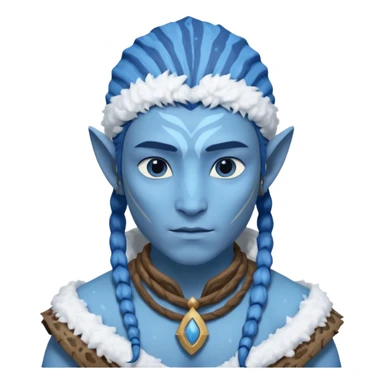 a Avatar blue skin wearing ancient animal skin cloth with snow, half body, icon sticker