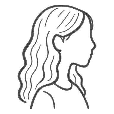 Make the faceless Asian woman with long, wavy hair face sideways in hand-drawn sketch style with no background. sticker