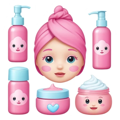 a collection of bright pink soft baby skincare and coqquette sticker