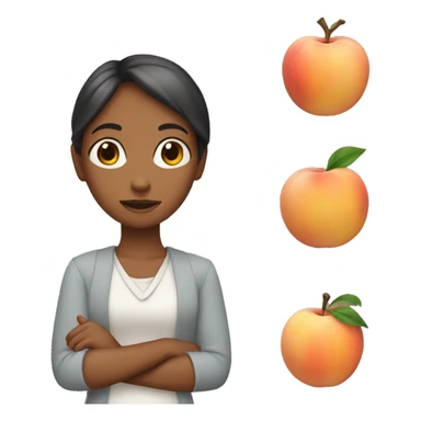 A girl with hands with a peach sign sticker