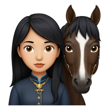 Dark brown asian girl with black horse sticker