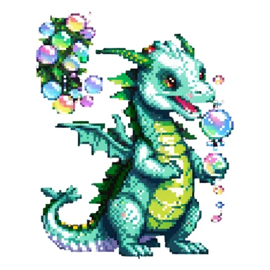 cute green dragon blowing bubbles sticker