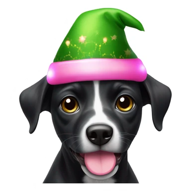 Black mouth curr dog with pink Christmas lights and elf hat sticker