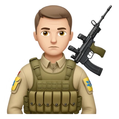 Ukrainian intelligance agency warrior man in platecarrier with nato riffle and ukrainian gerb sticker