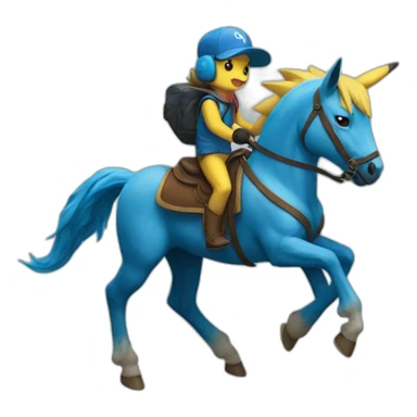 Pikachu riding a blue horse sticker