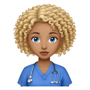 Dark Black Girl with curly blonde hair and blue eyes in scrubs sticker