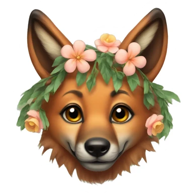 A maned wolf with a flower garland on its head sticker