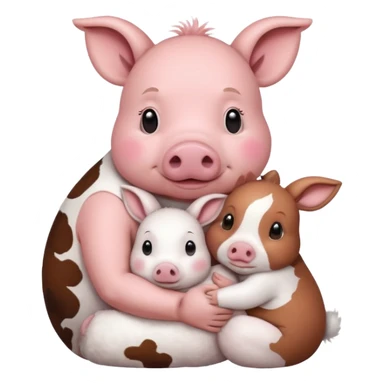Home of rat, pig as parent hugging  cow, rabbit baby sticker