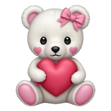 white teddy bear with pink bow holding heart sticker
