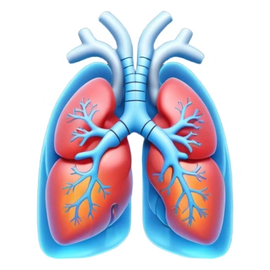 A 3D cartoon glowing digital lungs hologram with heartbeat lines, blue light effects, Memoji-style. sticker