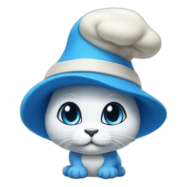 blue-cat-with-smurf-suite-white-and-mushroom-hat-also-white sticker