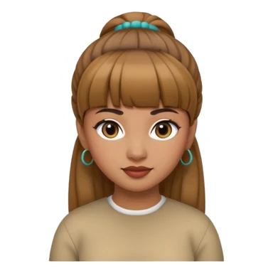 In Apple Memoji format, a girl with bangs and her hair in a bun. The girl has light brown skin and arab ethnic features sticker