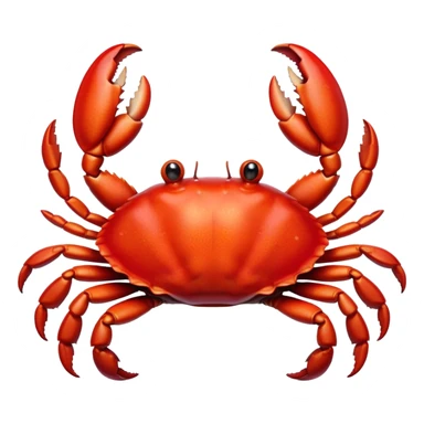 Cinematic Realistic Cute Crab Portrait Emoji, Head tilted playfully and inquisitively, featuring a compact, sturdy form with a glossy red shell uniquely forming an endearing face with bright, sparkling eyes, rendered with intricate natural textures and subtle coastal hues, high shine, affectionate and spirited, styled with a touch of seaside whimsy, soft glowing outline, capturing the essence of a mischievous yet lovable crab that seems ready to pinch playfully out of the screen into your arms! sticker