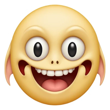 Pale emoji with completely vertical slit eyes, huge creepy grin from ear to ear, scary sticker