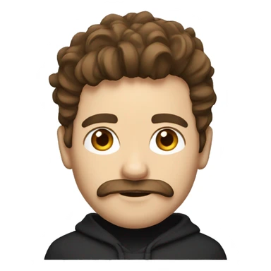 A developer with brown hair and a moustache and goatee wearing a black hoodie with "KL" written on it and is also wearing a crown slightly tilted to one side. sticker