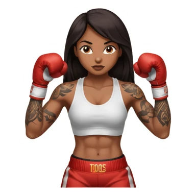 sexy brown skin girl with long dark hair, tattoes, muscles boxing sticker