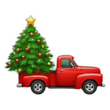 Red pick up with Christmas tree  sticker