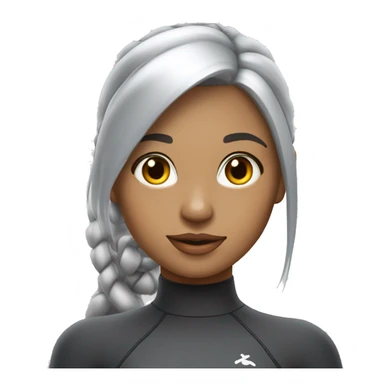 A hot and beautiful cartoon girl with silver hair with straight bangs tied up with a pretty ponytail wearing a silver long sleeved sleeves wetsuit sticker