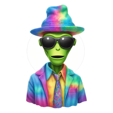 funny alien with hat and sunglasses wearing tye dye sticker