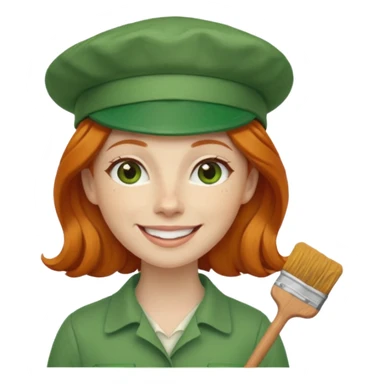 smiling ginger woman with a green painter's hat sticker
