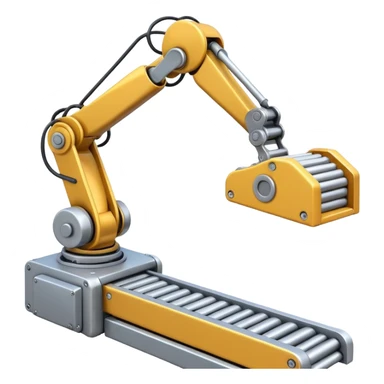 robot arm which is picking block on conveyor belt sticker