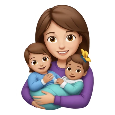 Mother holding 1 infant brown hair fair skin sticker