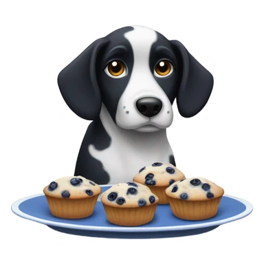 black and white dog with blueberry muffins  sticker