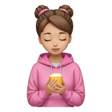 light skin girl wearing headphones. only brown hair in a bun. hair color is brown. no makeup. light-light skin. pink hoodie. closed eyes.  sticker