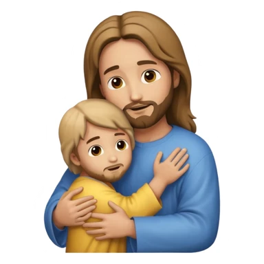 Jesus hugging a child, emoji style sticker