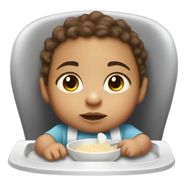 Baby eating porridge in high chair with brown hair, eyes and mixed race Jamaican  sticker