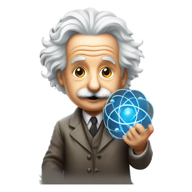 Albert Einstein holding a model of an atom sticker