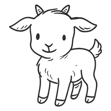 adorable baby goat, black and white, minimal, sweet expression, hand drawn style sticker