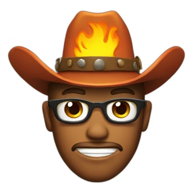 emoji cowboy with flaming hat sticker