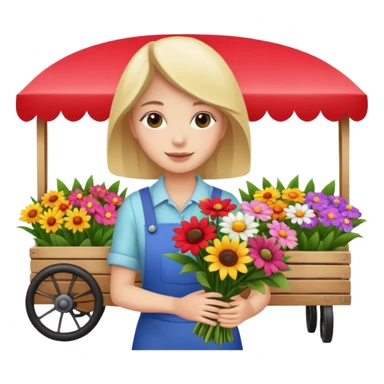 Shopper with flower bouquet,Farmers’ Market, background Flowers cart, market. sticker