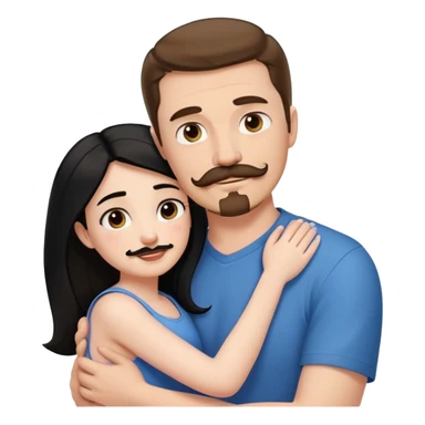 Couple, Tall strong white man with brown hair mustache and goatee, hugging small pale woman long with black hair sticker