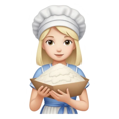 girl with card and a pile of flour sticker