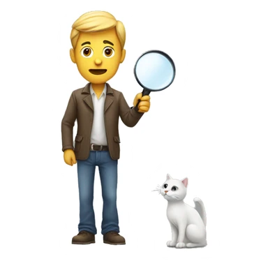 man standing, holding a magnifying glass, looking for cats on the street, no background sticker