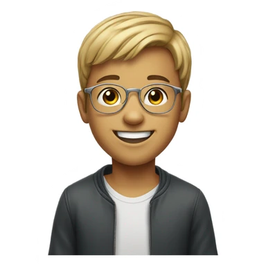 smiling boy with glasses indoors thin silver chain sticker