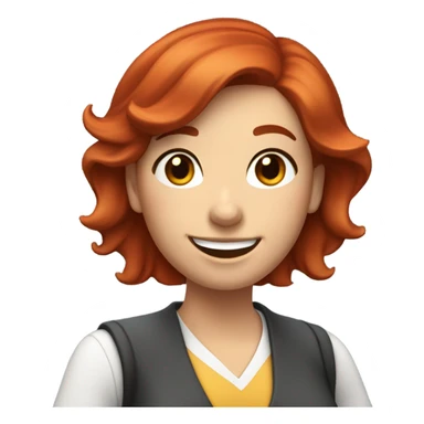 happy science school teacher: a female school teacher, with red hair and dark brown eyes, smiling with her hand waving to say hello to students. the image is from torso up. sticker