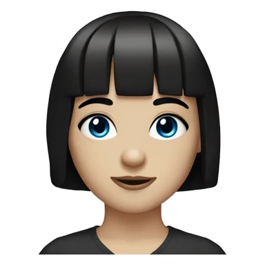 A girl with pale skin, blue eyes and black hair with bangs on the eyebrow sticker