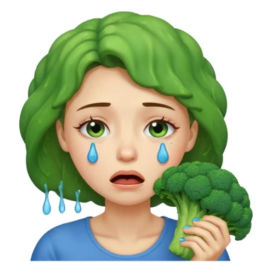 Woman crying eating broccoli. make tears blue color sticker