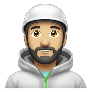 A young Turkish electrical engineer with a light black beard, a white helmet and a phosphorescent protection jacket sticker