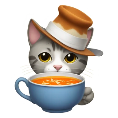 Cat eating soup with hat sticker