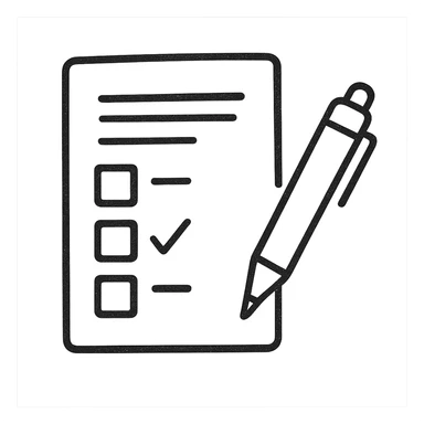 hand-drawn outlined icon of a survey form with a pen sticker