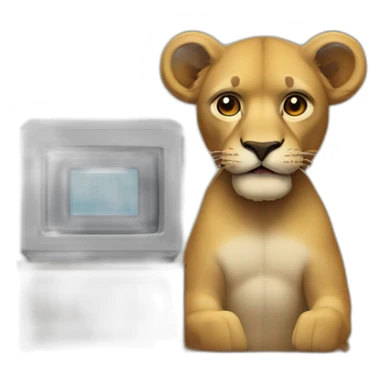 León frente a computadora  sticker