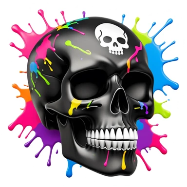limited edition black skull with luxury haute couture logo patterns, perfectly contained neon paint splatters, museum-quality graffiti art detail, dramatic angle view sticker