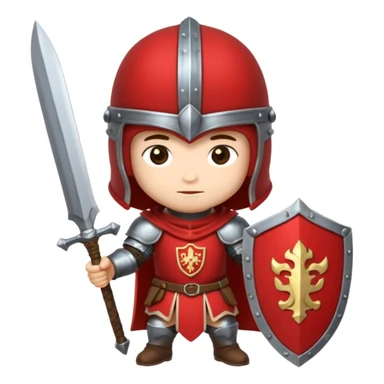 Um guerreiro estilo chibi/cartoon, vestindo armadura prateada brilhante, com capacete medieval e um penacho vermelho no topo. O personagem faz uma cara sério, chocado " :| ". O fundo é preto, destacando bem o personagem. sticker