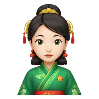 Asian girl wearing green traditional Chinese clothes sticker