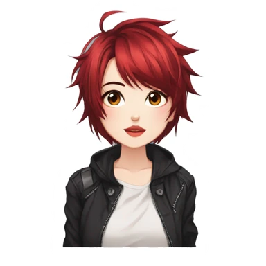Gorgeous anime style tomboy with blushing face aesthetic and pretty edgy black red punk hair with hair garment trending style sticker