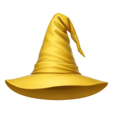 A yellow wizard hat with a classic pointed shape, slightly curved at the tip. The hat has a soft fabric texture with subtle folds, and a wide brim. The design is cartoon-style, with smooth shading, simple details, and a playful, magical look. sticker